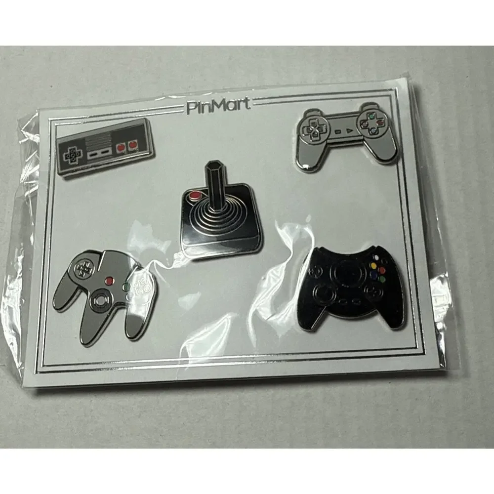 PinMart's Retro Video Gaming Controller Enamel Lapel Pin Set